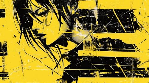 Cool grungy y2k anime manga collage set with a negative photocopy effect . Rough brutal elements for 90s vintage design. Ai generation.