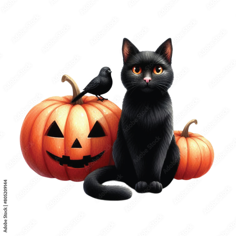 Halloween Black Cat Pumpkin PNG