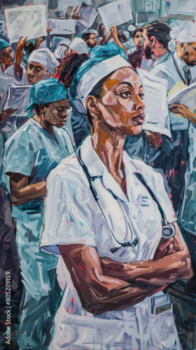 Advocating Nurse in Oil Painting, International Nurses Day, hospital care, dedication and skills.
