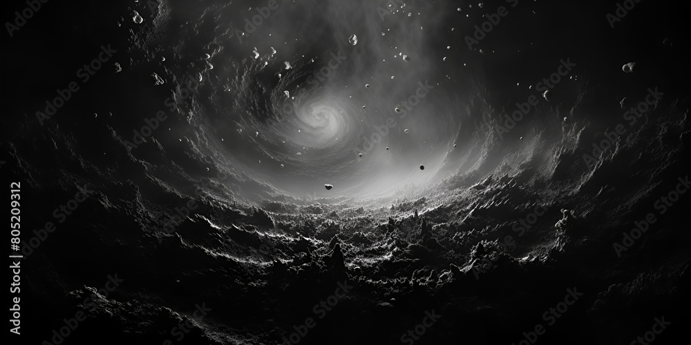 A black hole Digital black hole in space illustration vintage black and white photo captures a dramatic explosion illuminating the night sky .