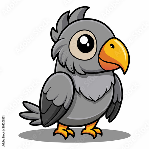   Cute Hand Drawn African Grey Parrot Cartoon Vector Illustration © CreativeDesigns