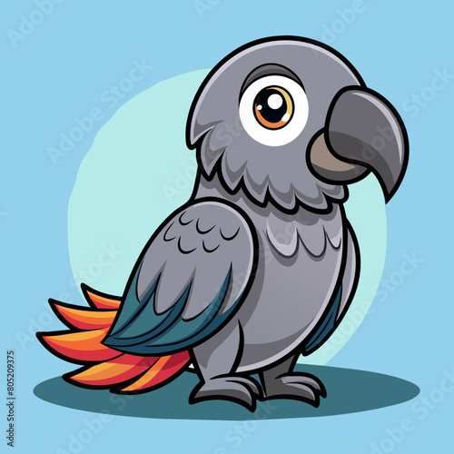   Cute Hand Drawn African Grey Parrot Cartoon Vector Illustration