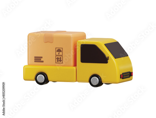 delivery truck with cardboard icon 3d rendering vector illustration