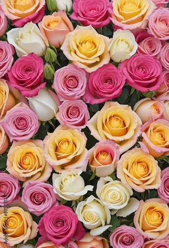colorful roses bouquet closeup arrangement  mixed digital illustration and matte painting