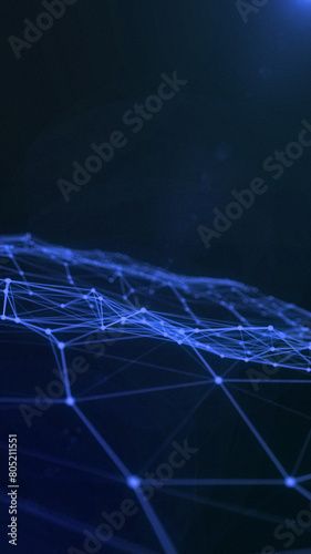 Portrait Blue plexus spinning space particle form, futuristic neon graphic Background, 3D technology shape background