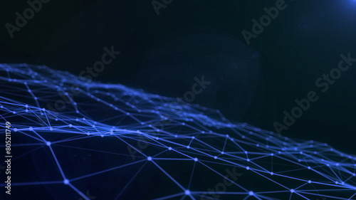 Blue plexus spinning space particle form, futuristic neon graphic Background, 3D technology shape background