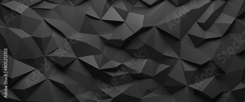 Abstract texture dark black gray grey background banner panorama long with 3d geometric triangular gradient shapes for website, business, print design template paper pattern () photo