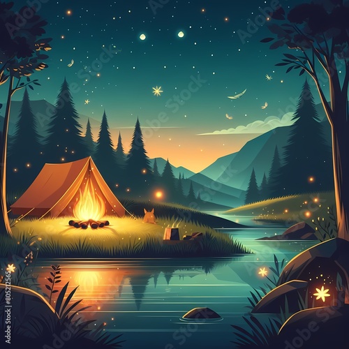 Camping on mountains Illustration