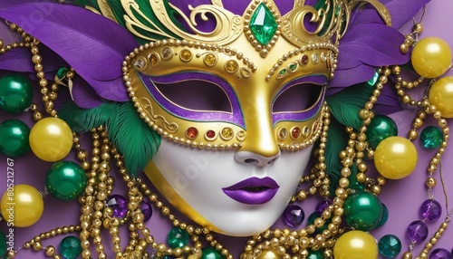 Mardi gras poster illustration with mask and beads © Fukurou