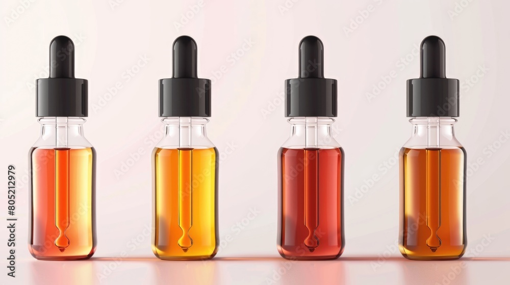 Row of three bottles filled with liquid. Suitable for product display Row of three bottles filled with liquid. Suitable for product display