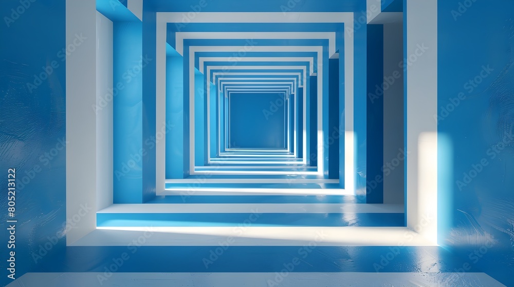 Striking Blue Striped Architectural Hallway with Infinite Vanishing Perspective Striking Blue Striped Architectural Hallway with Infinite Vanishing Perspective