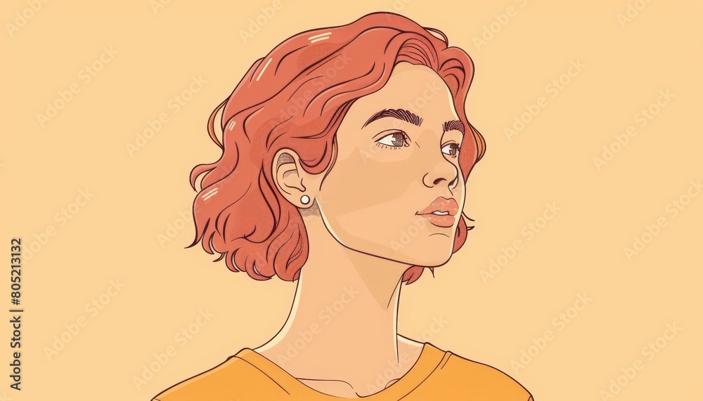 red hair, yellow shirt, yellow wall beforehand, yellow background behind red hair, yellow shirt, yellow wall beforehand, yellow background behind
