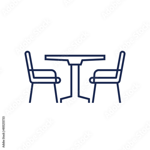 dining table and chairs line icon on white