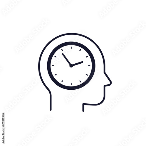 patience icon with clock and head on white