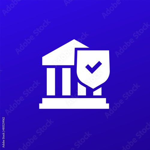 bank building icon with shield, vector