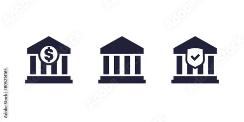 bank building icons on white, vector