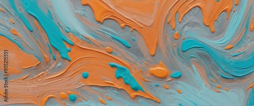 Closeup of abstract rough colorful multicolored pastel orange and turquoise colored art painting texture, with oil brushstroke, pallet knife paint on canvas ()