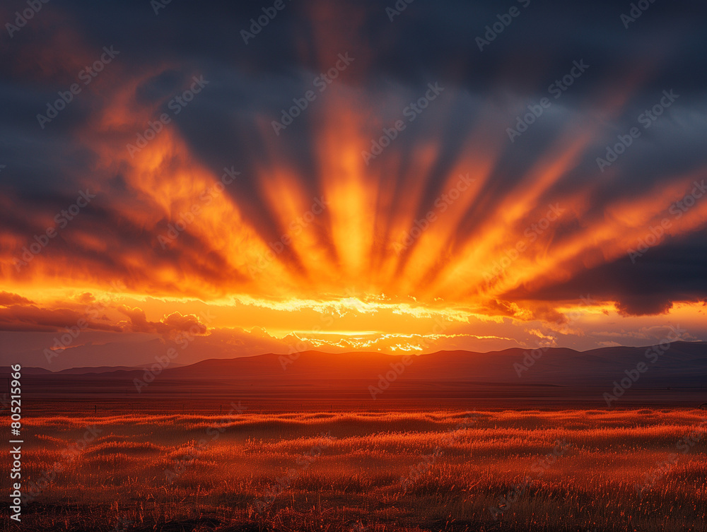 Dramatic Landscape: Crepuscular Rays Piercing Through the Clouds Dramatic Landscape: Crepuscular Rays Piercing Through the Clouds