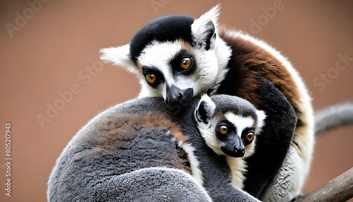 a lemur with its tail wrapped around another lemur upscaled 5 photo