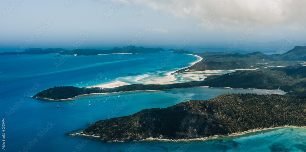 Naklejka premium Whitehaven Beach and Hill inlet. Aerial Drone Shot. Whitsundays Queensland Australia, Airlie Beach.