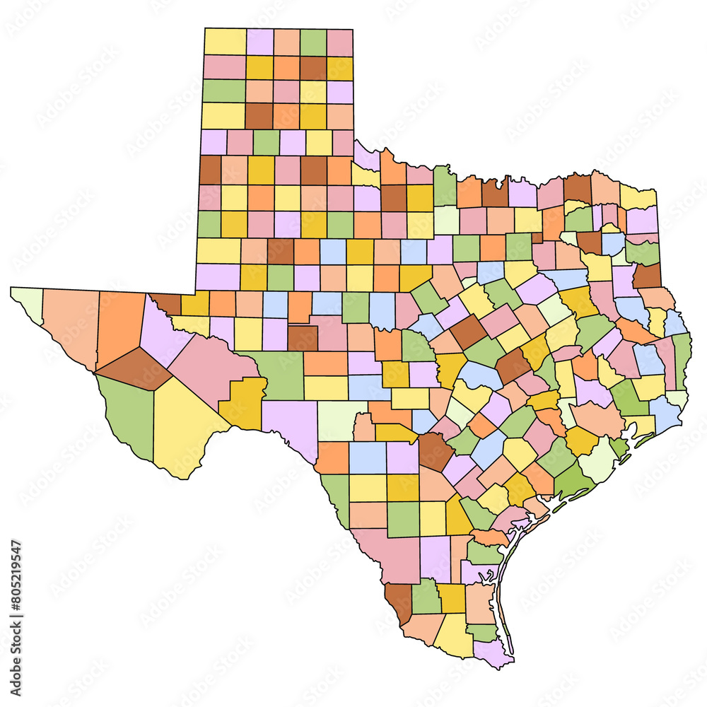 Texas administrative map with counties and different colors Stock ...
