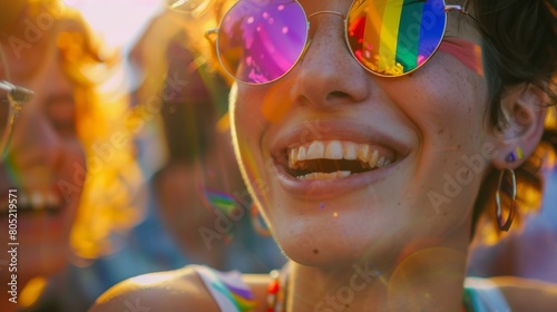 Close up of a friend who is smiling and enjoying the moment. 