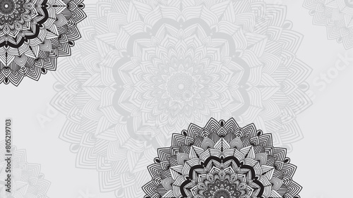 Round mandala on dreamy peach fuzz gradient background. Translucent mesh pattern in the form of a mandala. Mandala with floral patterns. Pastel Yoga template.