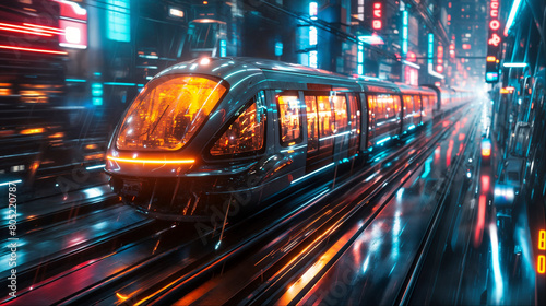 Train racing through the city at night © Rajko