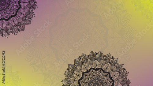 Round mandala on dreamy peach fuzz gradient background. Translucent mesh pattern in the form of a mandala. Mandala with floral patterns. Pastel Yoga template.