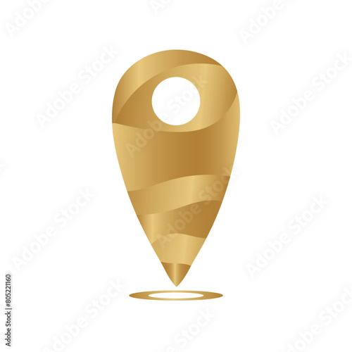 Map pointer A golden gradient pin with a white dot on it has a GPS location icon vector