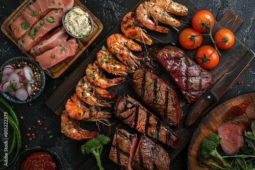 Grill masters selection with premium steaks and seafood 