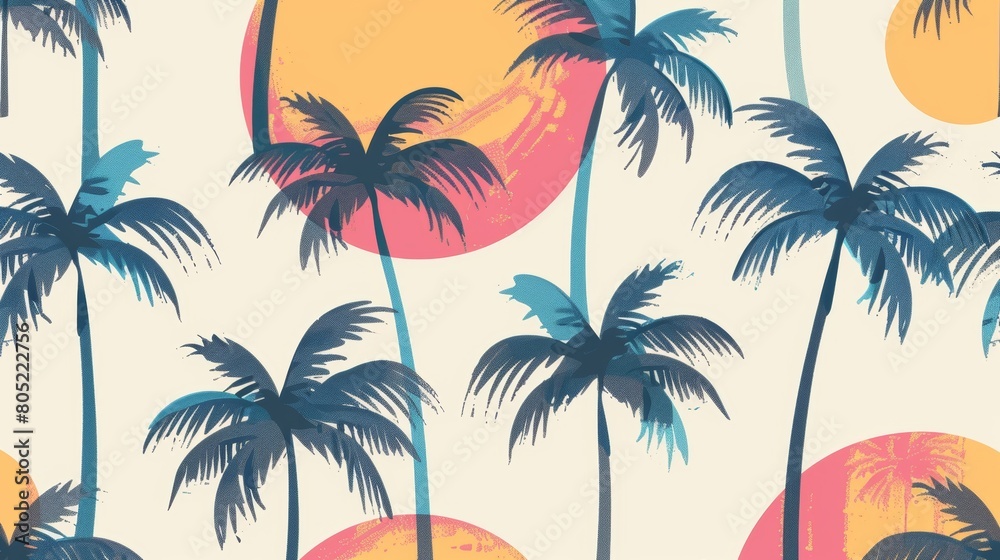 Stylish Summer Vacation Seamless pattern. Landscape, Modern Palm trees , Mountain beach and ocean vector hand drawn style ,Design for fashion , fabric, textile, and all prints Stylish Summer Vacation Seamless pattern. Landscape, Modern Palm trees , Mountain beach and ocean vector hand drawn style ,Design for fashion , fabric, textile, and all prints