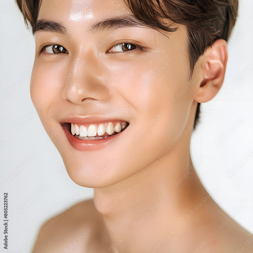 Portrait of a handsome Korean man with clean and fresh skin. beauty, spa, aesthetic salon, skin care, Portrait of a handsome Korean man with clean and fresh skin. beauty, spa, aesthetic salon, skin care,