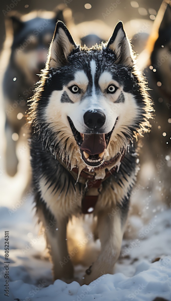 A sled dog race through a snowy landscape with a focus on teamwork and endurance