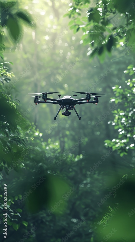 A close-up of AI drones collecting environmental data over a forested area for restoration planning A close-up of AI drones collecting environmental data over a forested area for restoration planning