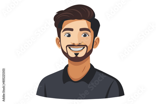Happy attractive young Indian man close up portrait Face of positive handsome guy looking at camera with toothy smile Cheerful handsome male model in casual head shot Video call screen view modern