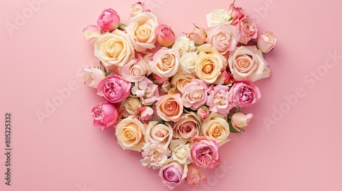 Blooming Heart of Pink and Cream Roses