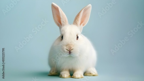 White rabbit with a cute smile isolated on Easterthemed background. Concept Easter Bunny, Cute Smile, Isolated, White Rabbit, Easter-themed Background © Anastasiia
