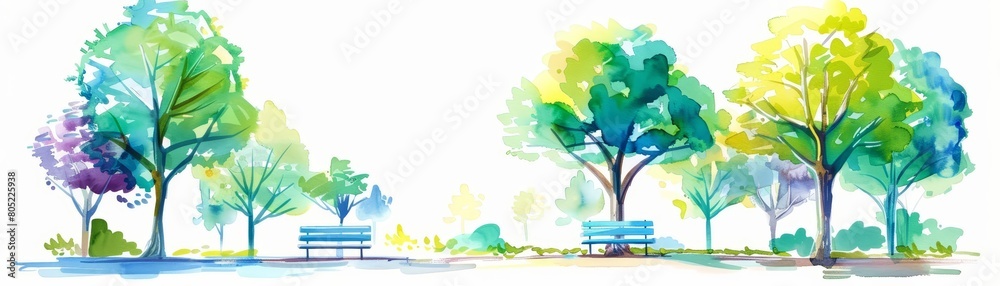 A cyber watercolor painting of a serene park with an ultramodern twist A cyber watercolor painting of a serene park with an ultramodern twist