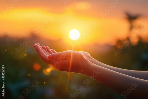 hands of woman make a wish from god on background