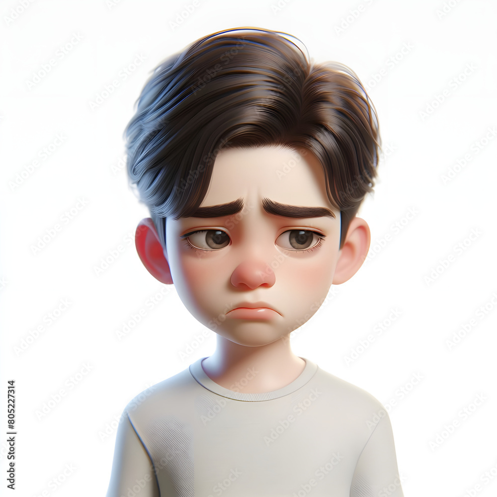 Asian cartoon character boy, young man portrait, male, Sad mood, feeling expression concept, Isolated on a white background Asian cartoon character boy, young man portrait, male, Sad mood, feeling expression concept, Isolated on a white background