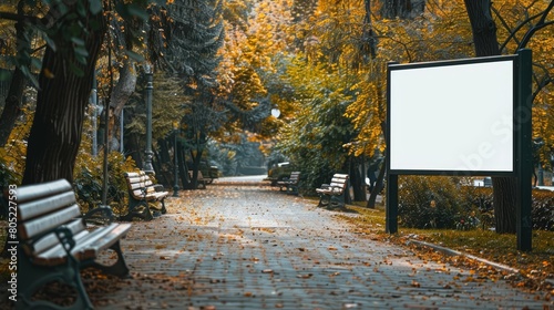 Alongside a quiet sideway in the park, the creative white blank mockup blends naturally, white blank poster billboard Sharpen with large copy space