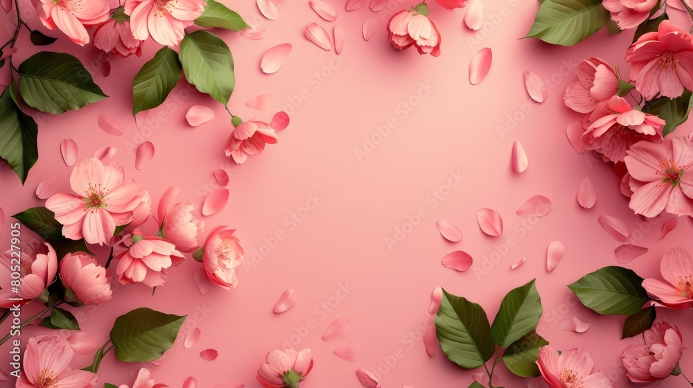 An elegant floral design serves as the element of subject, Banner background for a spring event, featuring blossoming flowers, Sharpen banner background concept 3D with copy space
