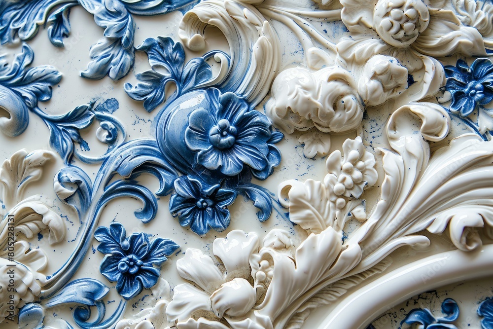 Inviting Floral ornate white blue design. Arabic ceramic. Generate Ai