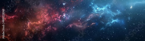 Banner background for a galaxy view, stars and nebulae creating a mesmerizing space theme as the element of subject, Sharpen banner background concept 3D with copy space photo