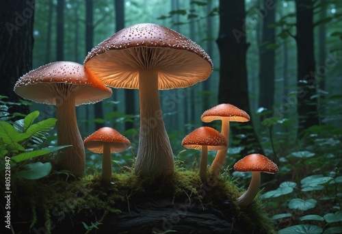 Fantasy enchanted fairy tale forest with magical Mushrooms