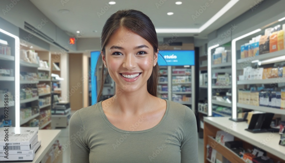 smiling, young and attractive saleswoman