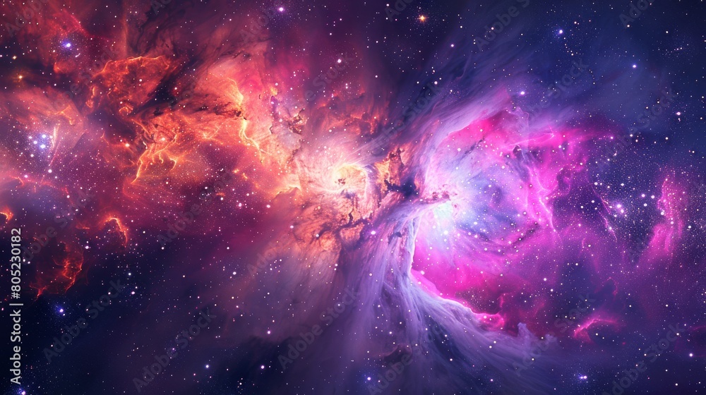 Naklejka premium Stunning image of a starburst within vivid cosmic clouds, imparting a sense of wonder and the immense scale of space