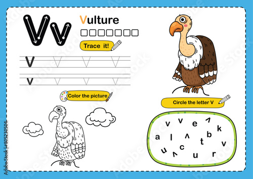 Illustration Isolated Animal Alphabet Letter V-vulture