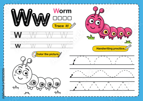 Illustration Isolated Animal Alphabet Letter W-worm